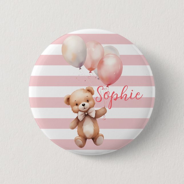 Badge Rond 5 Cm Petit ours mignon en rose (Devant)