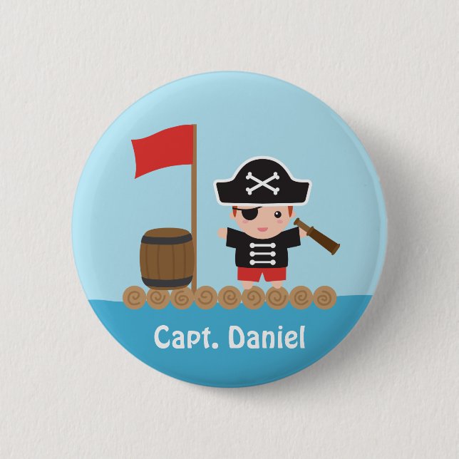 Badge Rond 5 Cm Petit Pirate Capitaine Ocean Raft Boy (Devant)