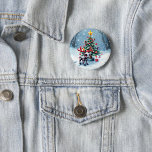 Badge Rond 5 Cm Petit renne Cyberpunk avec sapin de Noël