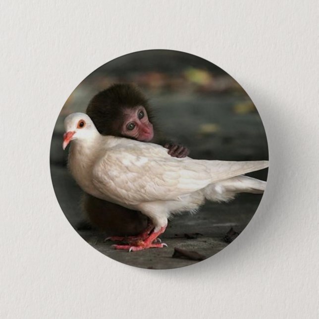 Badge Rond 5 Cm Petit singe étreignant l'oiseau (Devant)