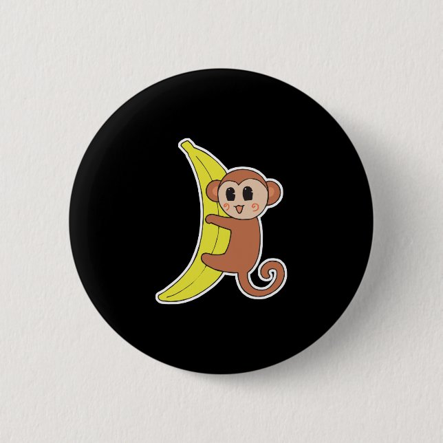 Badge Rond 5 Cm petit singe mignon à la banane (Devant)