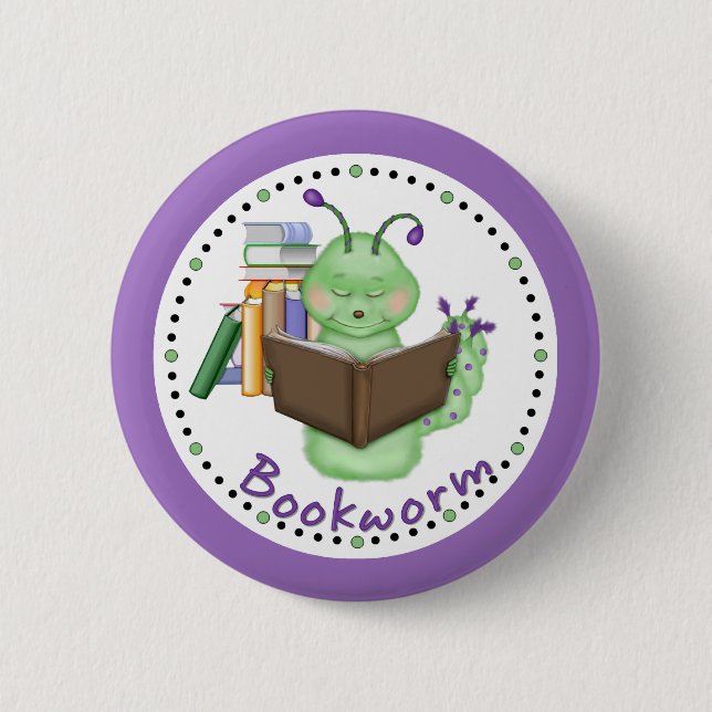 Badge Rond 5 Cm Petit ver de livre vert (Devant)