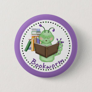 Badge Rond 5 Cm Petit ver de livre vert
