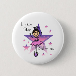 Badge Rond 5 Cm Petite Ballerine Étoile - Cheveux Bruns