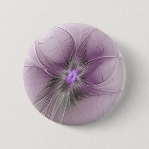 Badge Rond 5 Cm Petite Beauté Moderne Mauve Grey Fractal Art Flowe