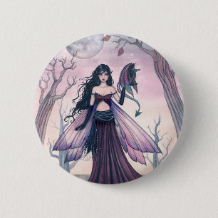Badge Rond 5 Cm Petite bête Purple Fairy et Dragon Fantasy Art