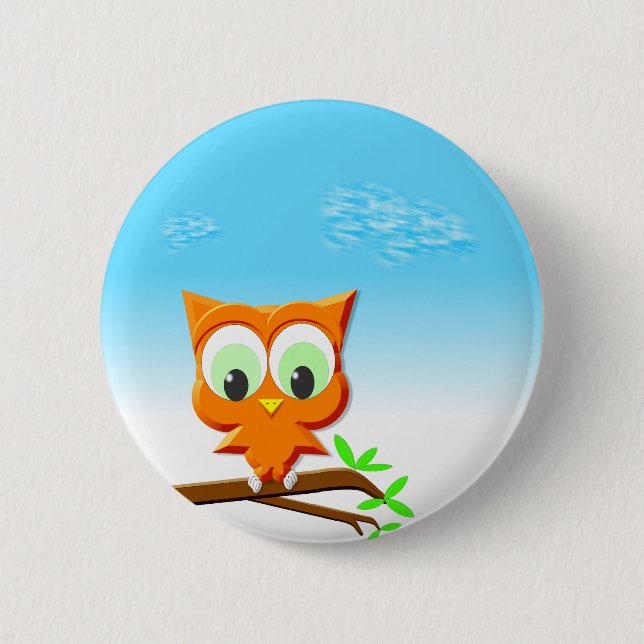 Badge Rond 5 Cm Petite chouette sur une branche (Devant)