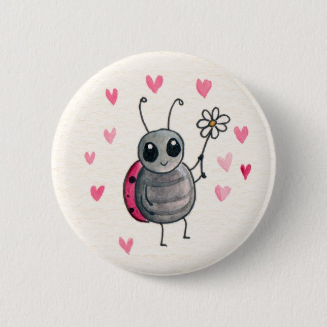 Badge Rond 5 Cm Petite coccinelle ou coccinelle mignonne avec la (Devant)