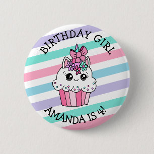 Badge Rond 5 Cm Petite fille Anniversaire fille Unicorn Cupcake