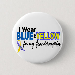 Badge Rond 5 Cm Petite-fille bleue et jaune 2 d'usage de syndrome