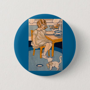 Badge Rond 5 Cm Petite fille des années 1920 et son petit chat bla