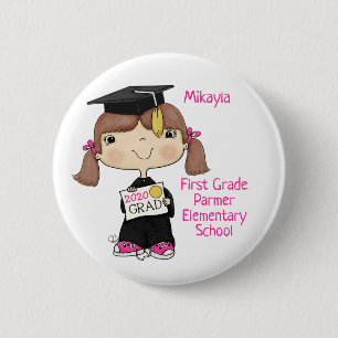 Badge Rond 5 Cm Petite fille diplômée Cheveux Brown