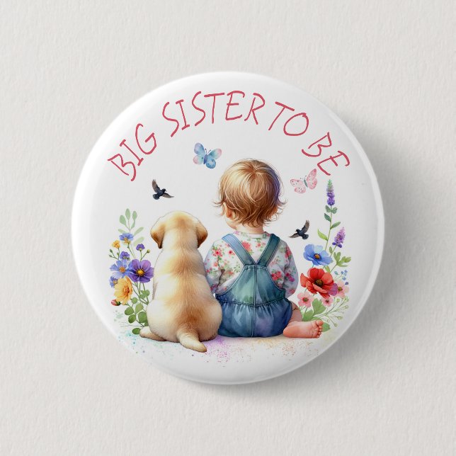 Badge Rond 5 Cm Petite fille et Baby shower de chiot Grande soeur (Devant)