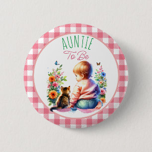 Badge Rond 5 Cm Petite fille et chaton Tante à être Baby shower