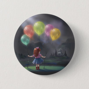 Badge Rond 5 Cm Petite fille mignonne avec des ballons