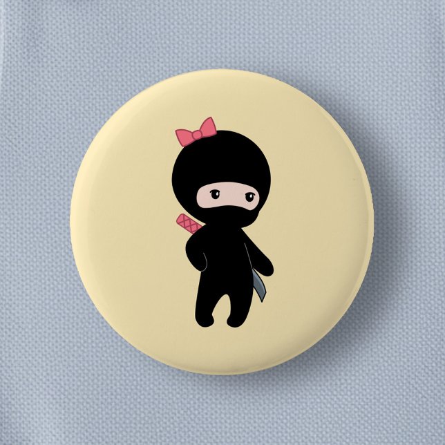 Badge Rond 5 Cm Petite fille Ninja sur jaune (Créateur téléchargé)