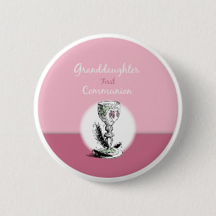 Badge Rond 5 Cm Petite-fille Première Communion rose, Chalice