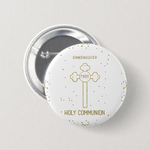 Badge Rond 5 Cm Petite-fille Première Sainte Communion Gold Look 