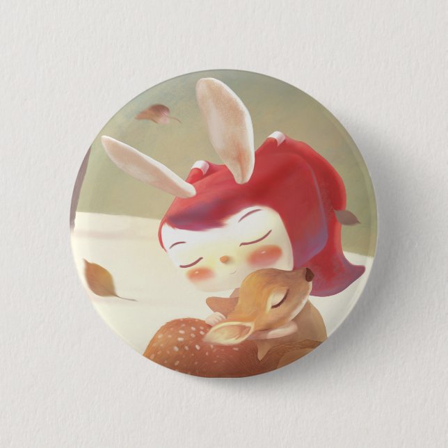Badge Rond 5 Cm Petite fille qui serre des cerfs (Devant)