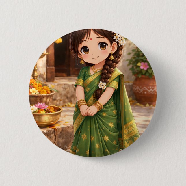 Badge Rond 5 Cm Petite Grâce en vert (Devant)