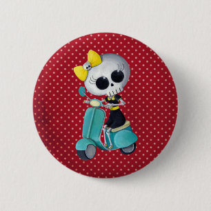 Badge Rond 5 Cm Petite Mlle Death sur le scooter