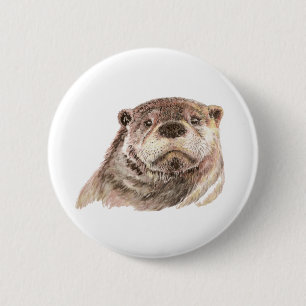 Badge Rond 5 Cm Petite Otter, Mignonne Nature Animale