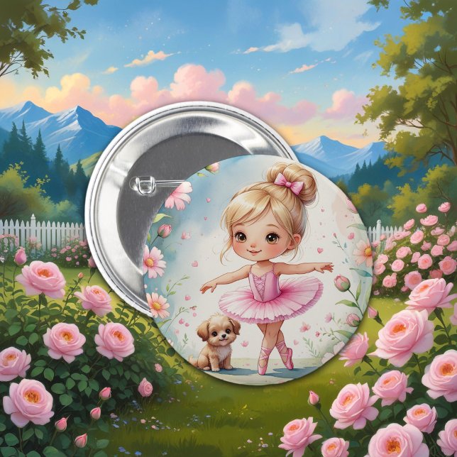Badge Rond 5 Cm Petite Prima Ballerina enchantée et chiot (Créateur téléchargé)