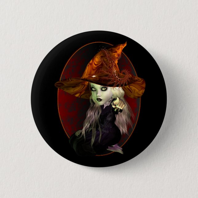Badge Rond 5 Cm Petite sorcière éffrayante (Devant)