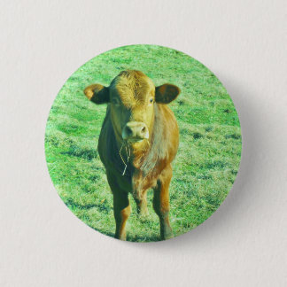 Badge Rond 5 Cm Petite vache Brown en vert pastel