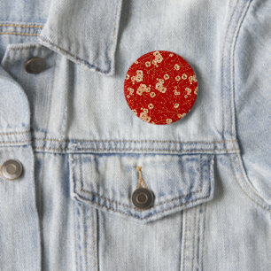 Badge Rond 5 Cm Petites fleurs sur motif rouge
