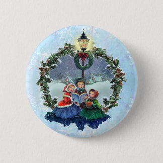 Badge Rond 5 Cm PETITS CAROLERS et GUIRLANDE par SHARON SHARPE