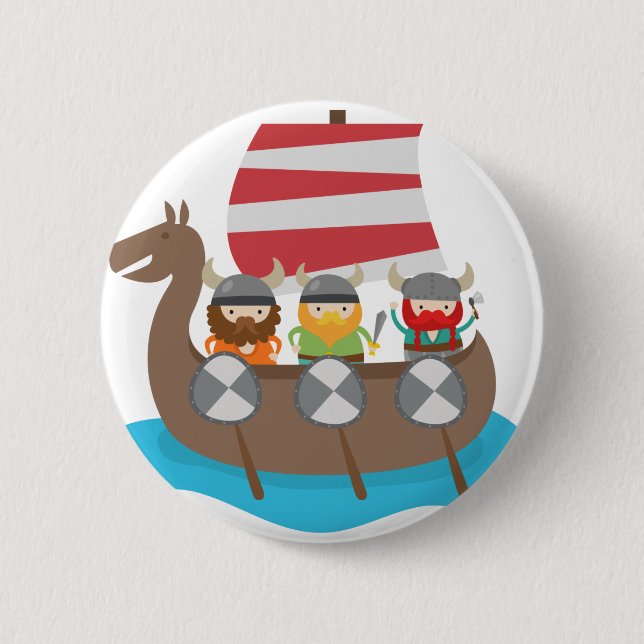Badge Rond 5 Cm Petits Vikings dans le bateau (Devant)