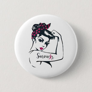 Badge Rond 5 Cm Peut Guérir Rosie Riveter Survivante du Cancer du