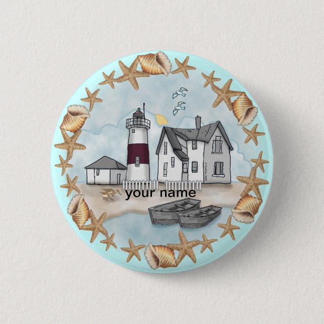 Badge Rond 5 Cm Phare Connecticut Shells (Devant)