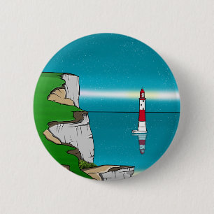 Badge Rond 5 Cm Phare de Beachy Head et Cliff Top