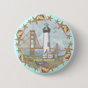 Badge Rond 5 Cm Phare de California Shells