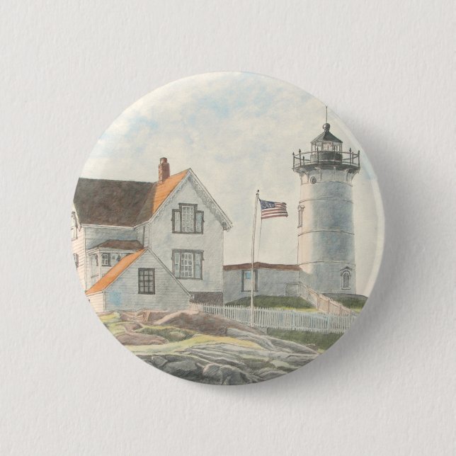 Badge Rond 5 Cm Phare de Cape Neddick Aquarelle (Devant)