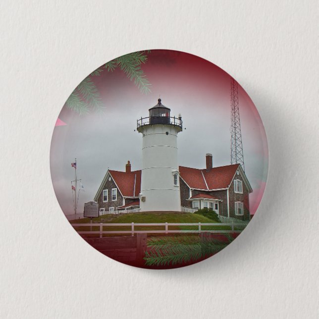 Badge Rond 5 Cm Phare de Christmas Nobska Point (Devant)