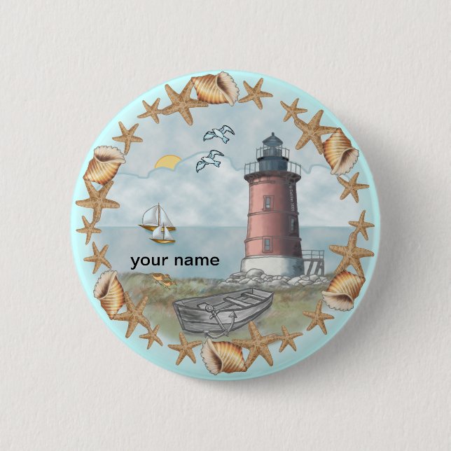 Badge Rond 5 Cm Phare de Delaware Shells  bouton épinglé (Devant)