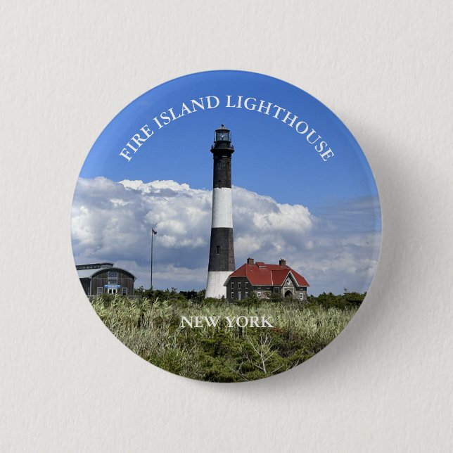 Badge Rond 5 Cm Phare de Fire Island, Bouton de New York (Devant)