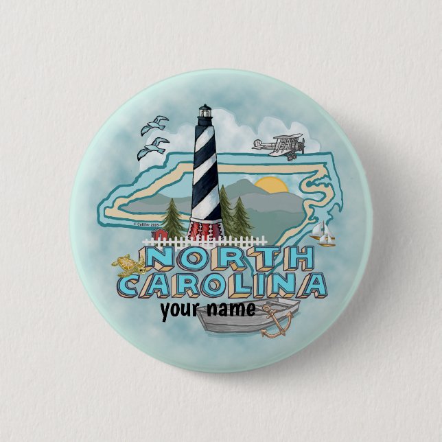 Badge Rond 5 Cm Phare de la Caroline du Nord (Devant)