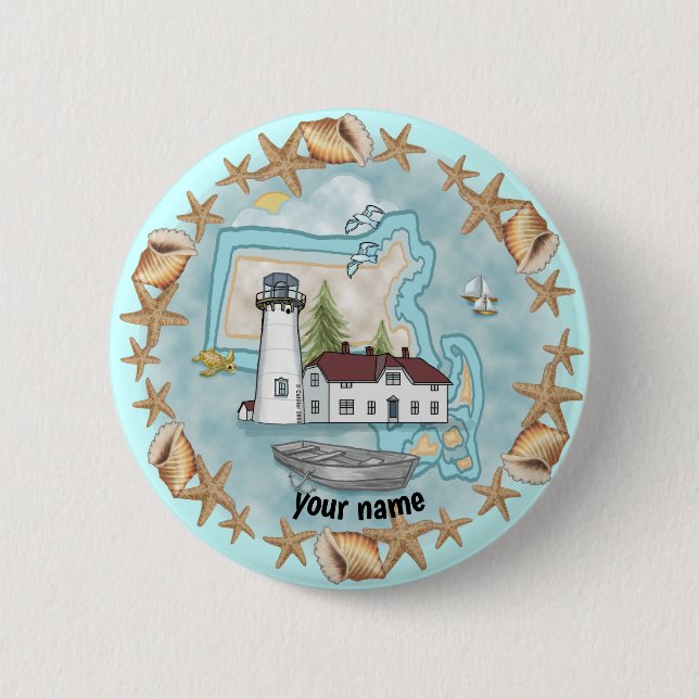 Badge Rond 5 Cm Phare de Massachusetts Shells (Devant)