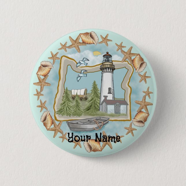 Badge Rond 5 Cm Phare d'Oregon Shells (Devant)