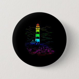 Badge Rond 5 Cm Phare LGBT Homosexuel Bateau Bord de Mer Arc-en-Ci