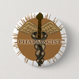Badge Rond 5 Cm Pharmacien Caduceus