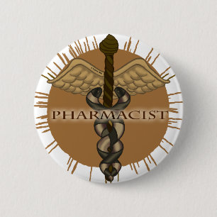 Badge Rond 5 Cm Pharmacien Caduceus Pin