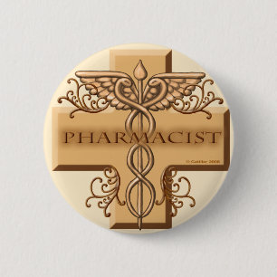 Badge Rond 5 Cm Pharmacien épingle Caduceus