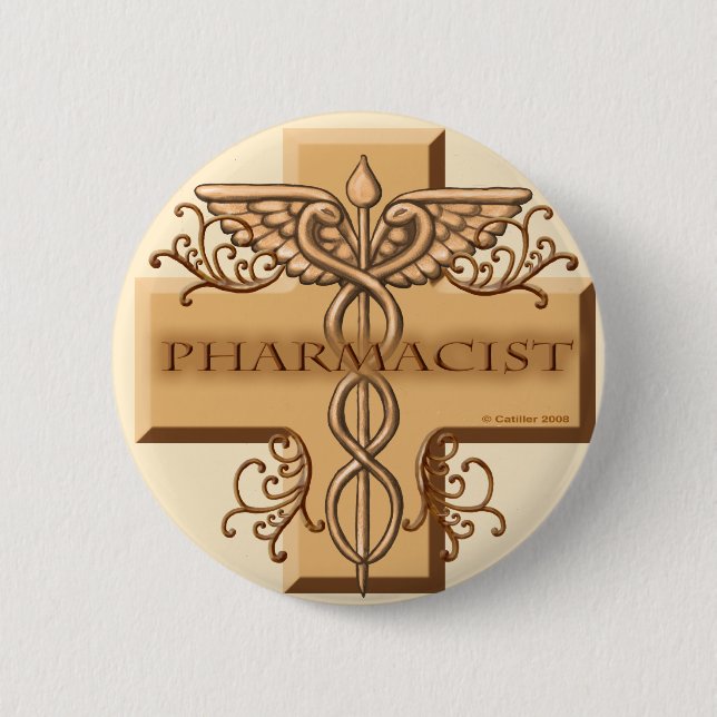 Badge Rond 5 Cm Pharmaciste Cross Caduceus (Devant)
