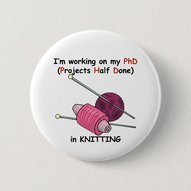 Badge Rond 5 Cm PhD dans le tricot (Devant)