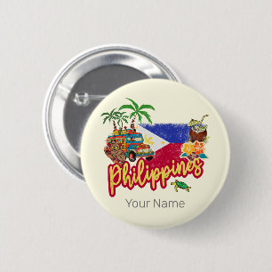 Badge Rond 5 Cm Philippines Vintage Tarsier Drapeau Palm Souvenir